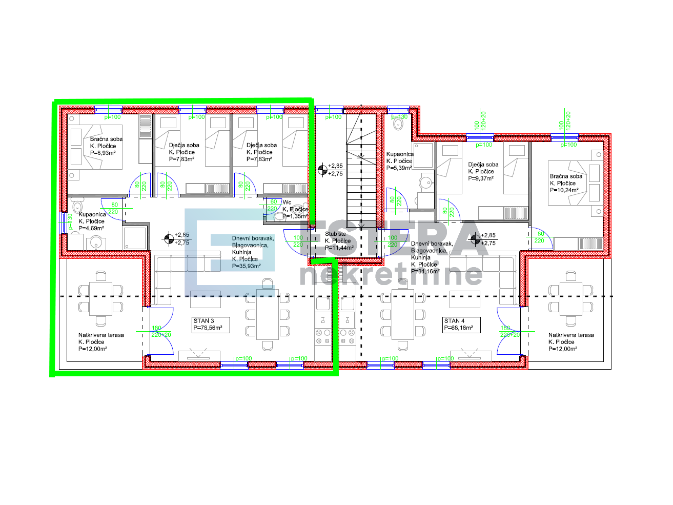 Apartman PRODAJA novogradnja, Pakoštane, 85 m2, 4s, priz, parking, vrt