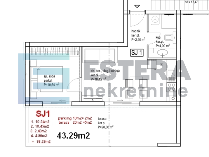 Apartman Sj1 43 m2 PRODAJA Pakoštane, Drage, 2s, 1.kat , parking, terasa