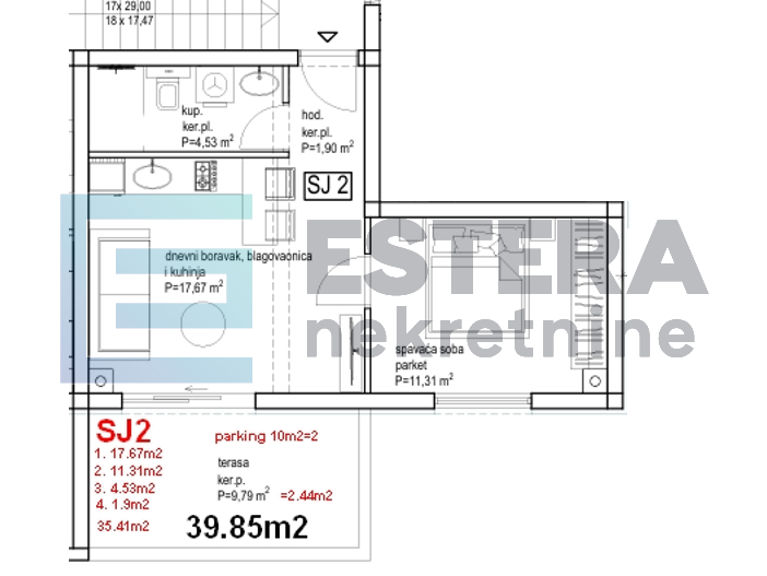 Apartman Sj2 40 m2 PRODAJA Pakoštane, Drage, 2s, 1.kat , parking, terasa