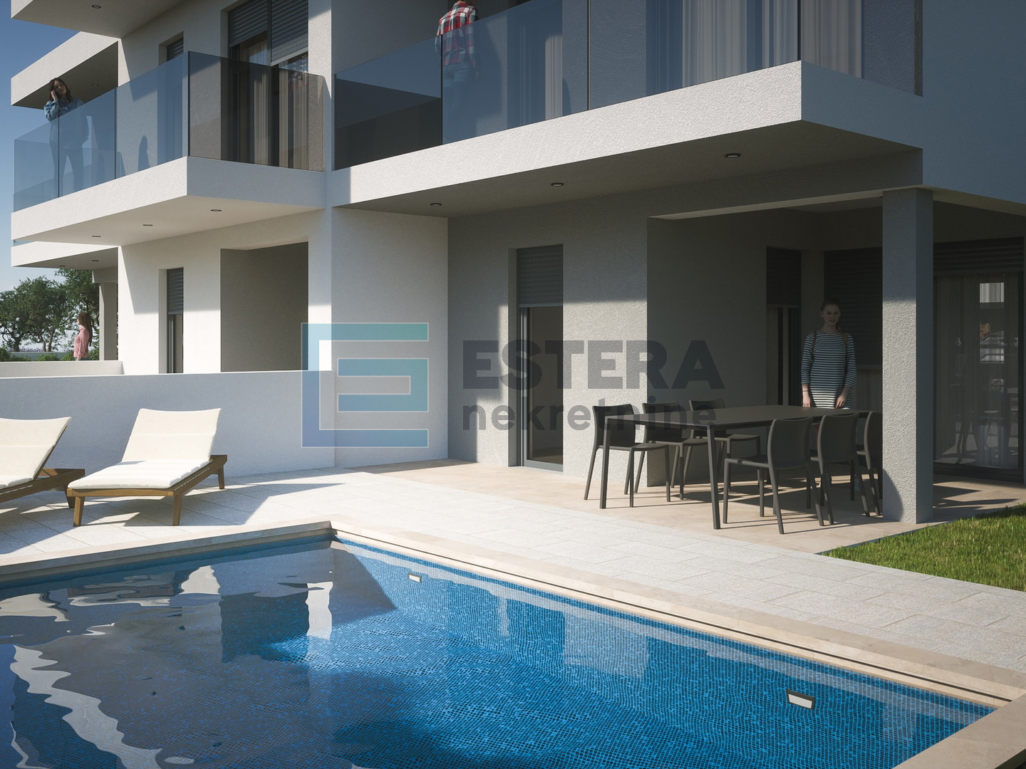 Apartman PRODAJA Vrsi, 121 m2, 4s, vrt, bazen, 2 parkinga