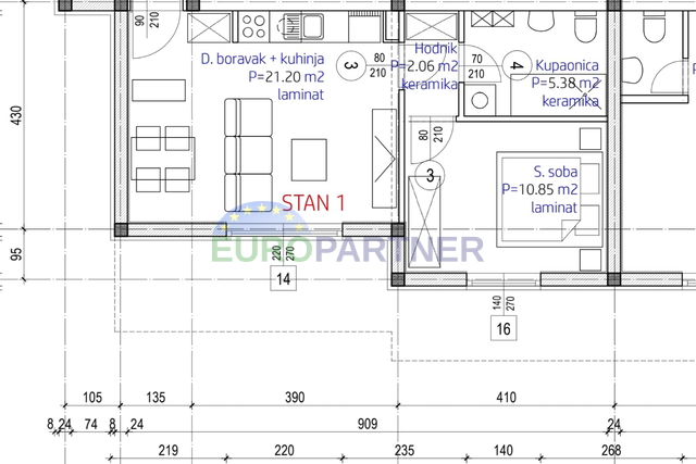 Novogradnja 1-soban stan, Kamen/Šine 40 m2, prodaja