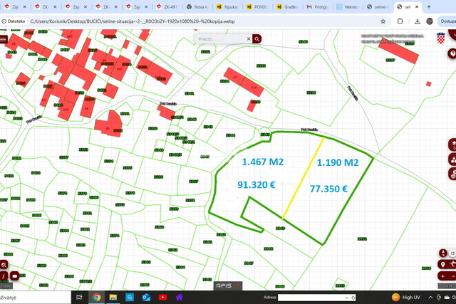 POVOLJNA CIJENA - SELINE - GRAĐEVINSKI TEREN 1.467 M2 - 91.320 €