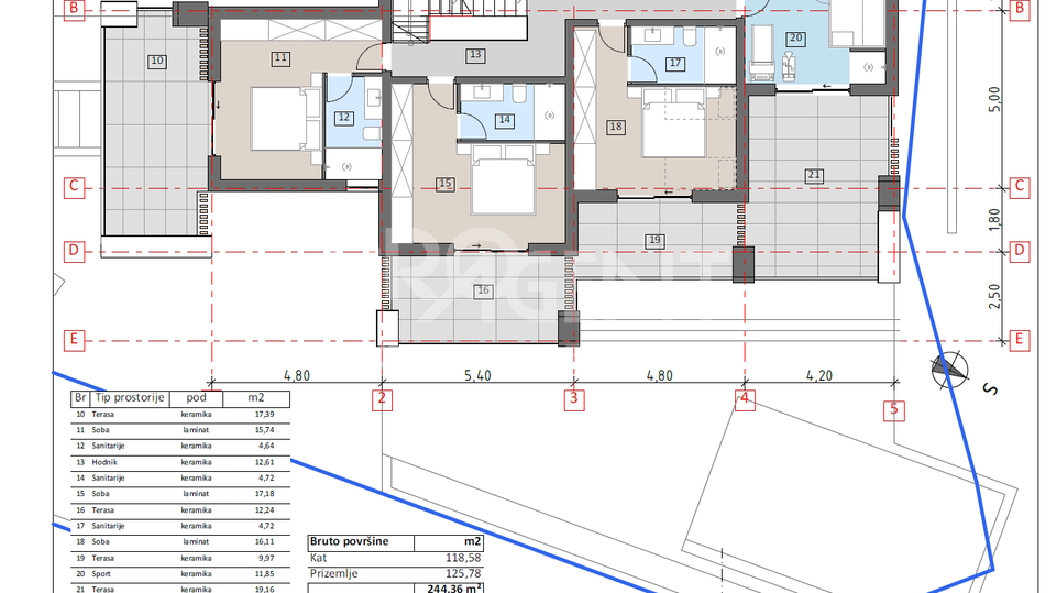 Ravni &lpar;Labin&rpar; &ndash; Baugrundst&uuml;ck 836 m&sup2; mit rechtskr&auml;ftiger Baugenehmigung f&uuml;r eine moderne Villa mit Pool und Meerblick auf Cres