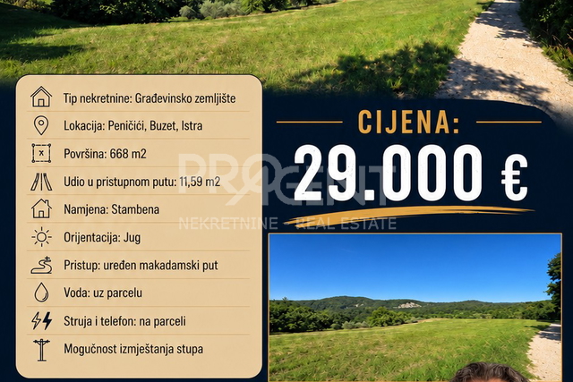 ISTRA, BUZET, GRAĐEVINSKO ZEMLJIŠTE, PRODAJE SE