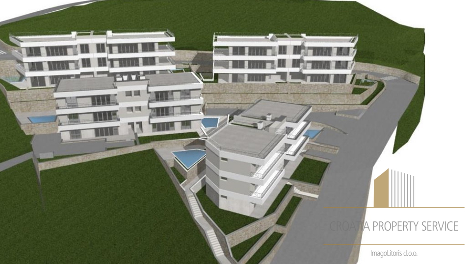 Building land 5000 m2 with a project for 8 luxury buildings in Čiovo!