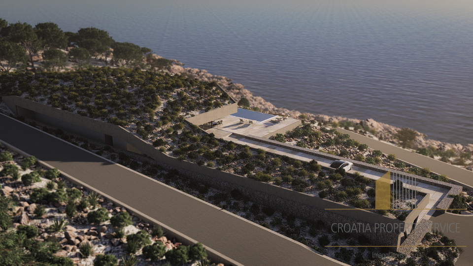 Grande appezzamento di terreno con licenza edilizia, prima fila sul mare nelle vicinanze di Rogoznica.