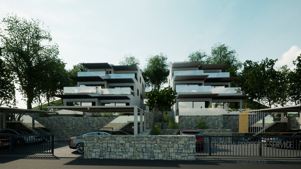 Luxury apartment with a garden in a new building, first row by the beach in the vicinity of Šibenik!