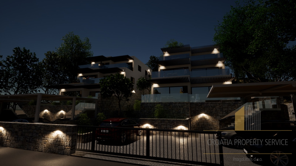 Luxury apartment with a garden in a new building, first row by the beach in the vicinity of Šibenik!