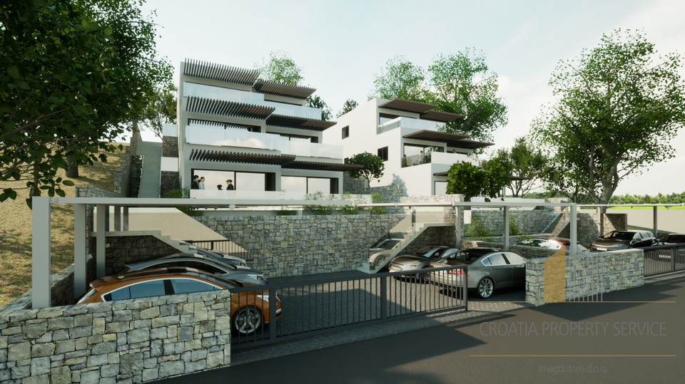 Luxury apartment with a garden in a new building, first row by the beach in the vicinity of Šibenik!