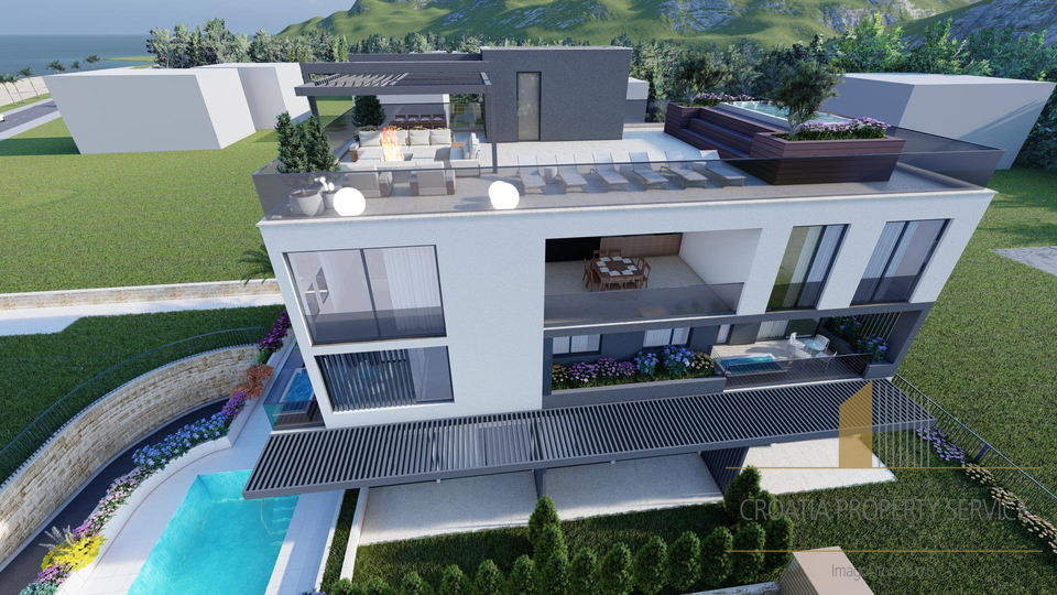 Luxury apartment with sea view in a top location first row by the sea - Sukošan!