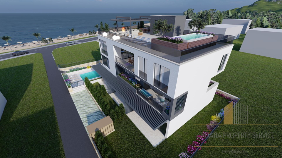 Luxury apartment with garden and private pool, first row to the sea - Sukošan!