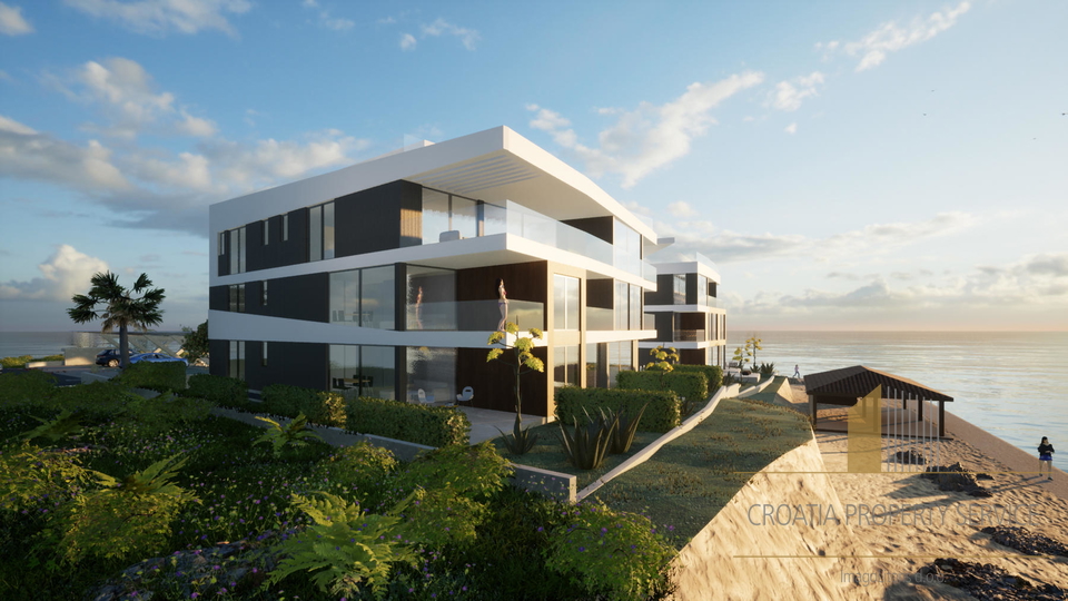 Luxury two-story apartment with a garden, first row to the beach – Privlaka!