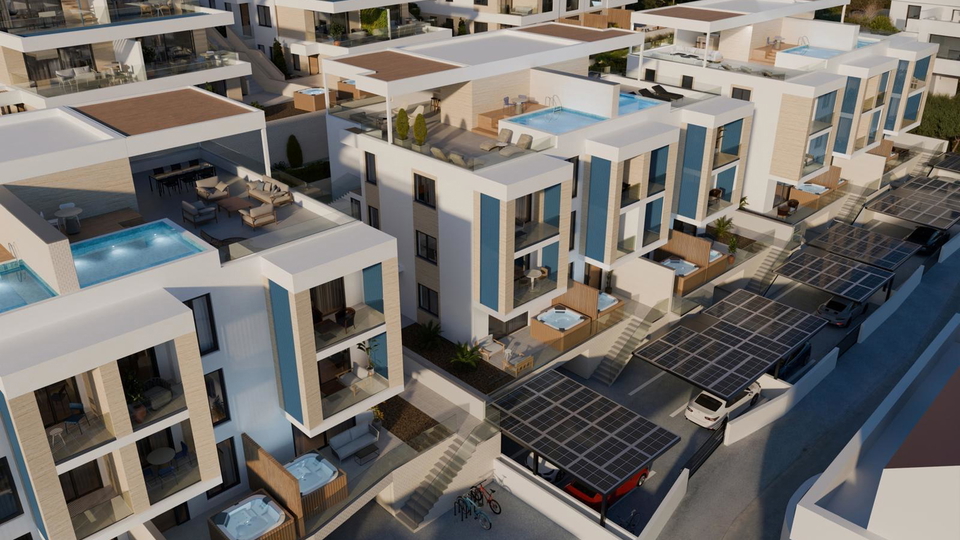 Penthouse with a rooftop terrace and sea view in an exclusive apartment complex on &Ccaron;iovo&excl;