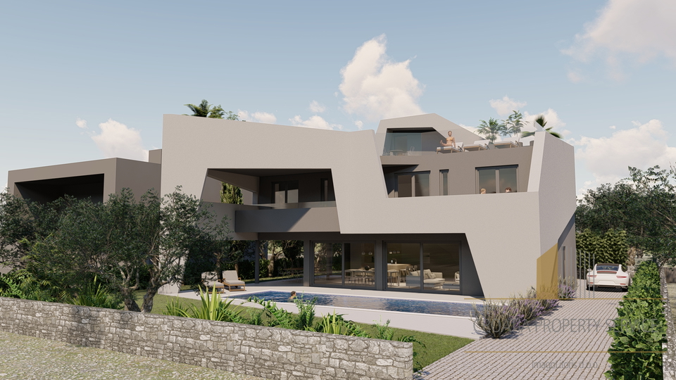 Attractive villa with pool under construction in Kastel Stafilic, 214m2 gross. Seaview!