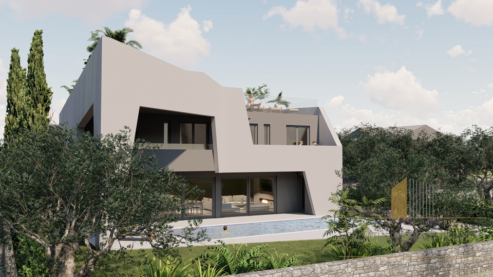 Attractive villa with pool under construction in Kastel Stafilic, 214m2 gross. Seaview!