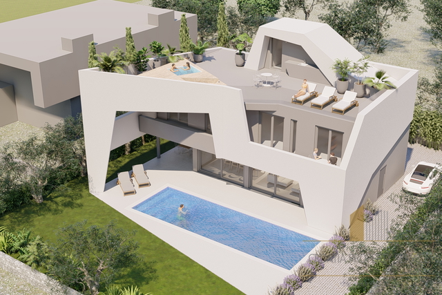 Atraktivna vila s bazenom u izgradnji u Kaštel Štafiliću; 214m2.  Pogled na more!