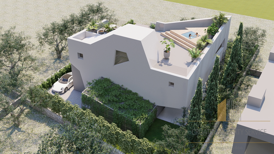 Attractive villa with pool under construction in Kastel Stafilic, 214m2 gross. Seaview!