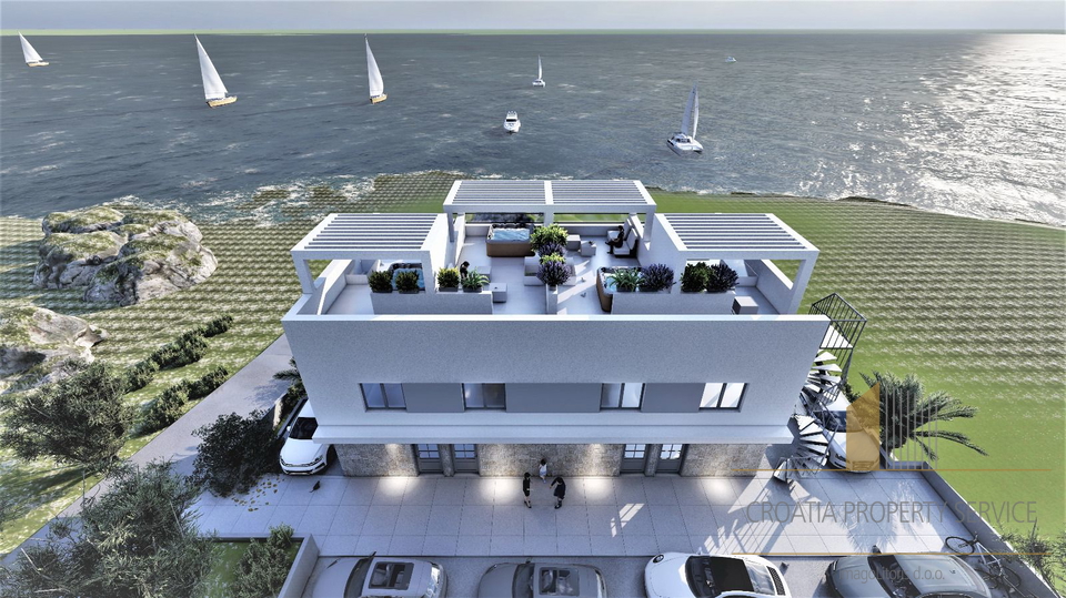 Luxury three-story apartment with garden, rooftop terrace, and sea view – Čiovo, second row to the sea!