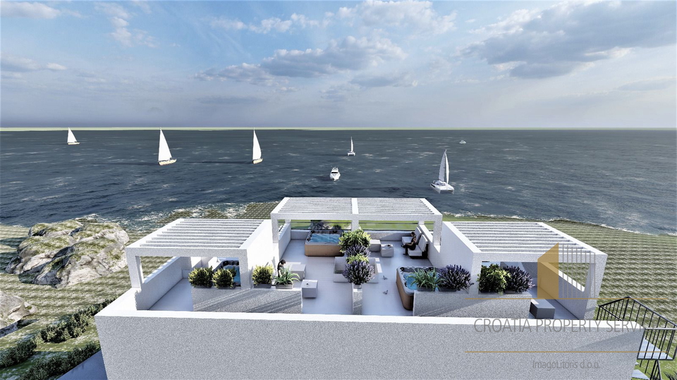 Luxury three-story apartment with garden, rooftop terrace, and sea view – Čiovo, second row to the sea!