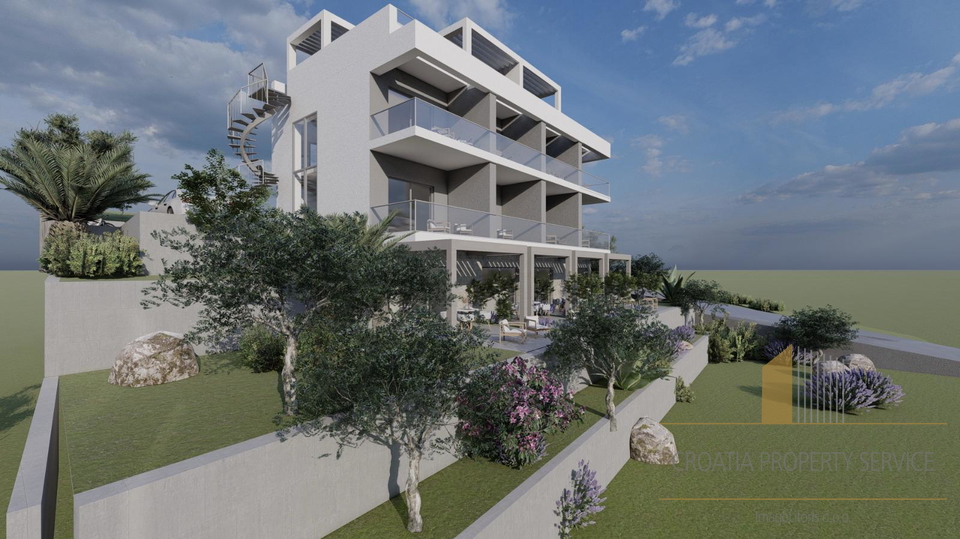 Appartamento di lusso su tre piani con giardino, terrazza sul tetto e vista mare – Čiovo, seconda fila dal mare!
