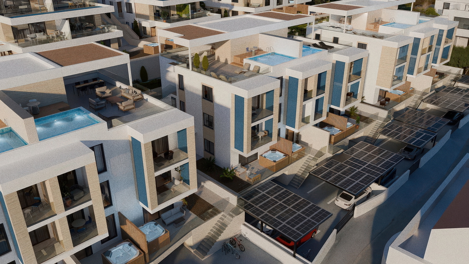 Penthouse s stre&scaron;no teraso in pogledom na morje v ekskluzivnem apartmajskem naselju na &Ccaron;iovu&excl;