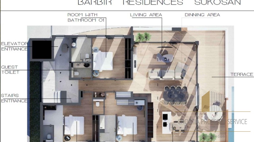 Luxurious penthouse with a rooftop terrace in the first row to the sea – Sukošan!