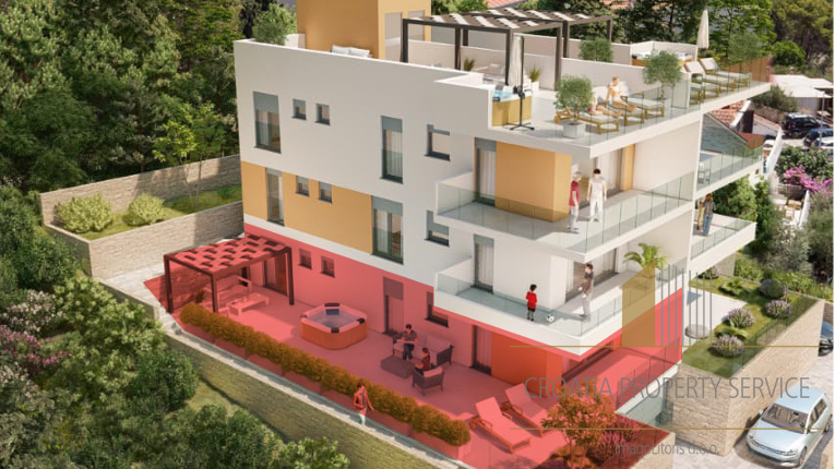 Appartamento di lusso con giardino in una nuova costruzione a 150 m dal mare - isola di Čiovo!