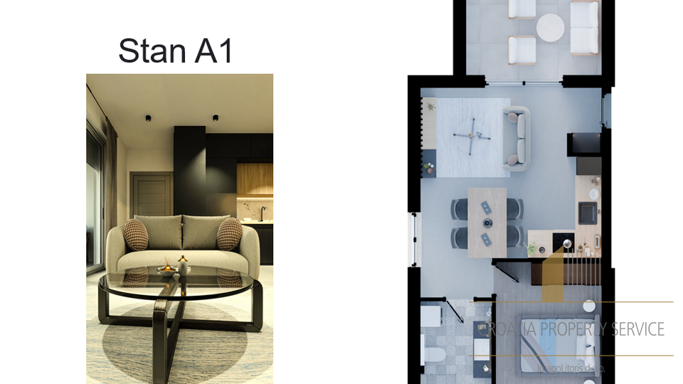 Moderan jednosoban stan 300 m od mora u mirnom dijelu Rogoznice!