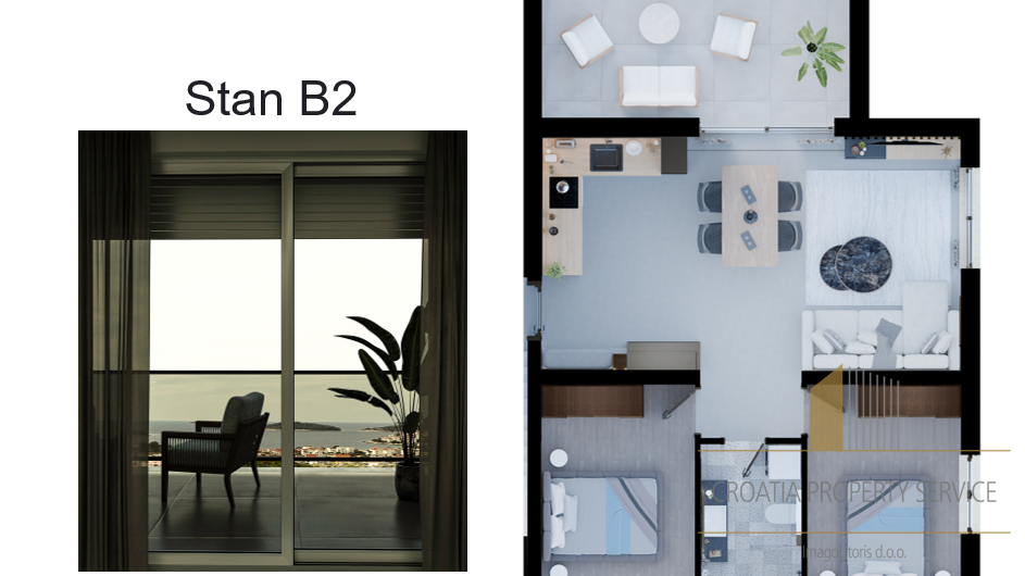 Dvosoban stan u modernoj novogradnji  300 m od mora u mirnom dijelu Rogoznice!