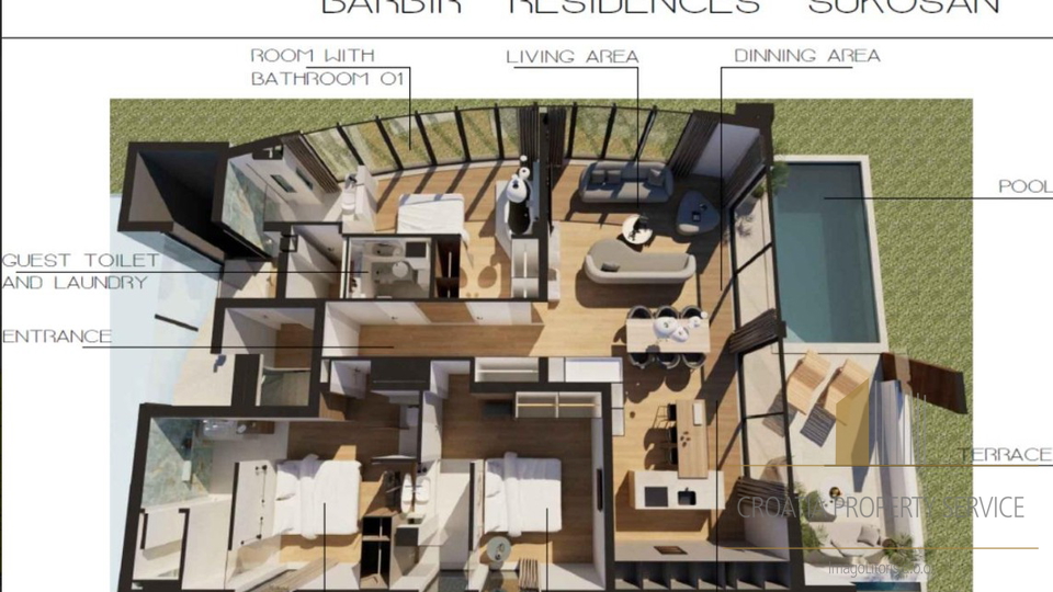 Luxurious penthouse with a rooftop terrace in the first row to the sea – Sukošan!