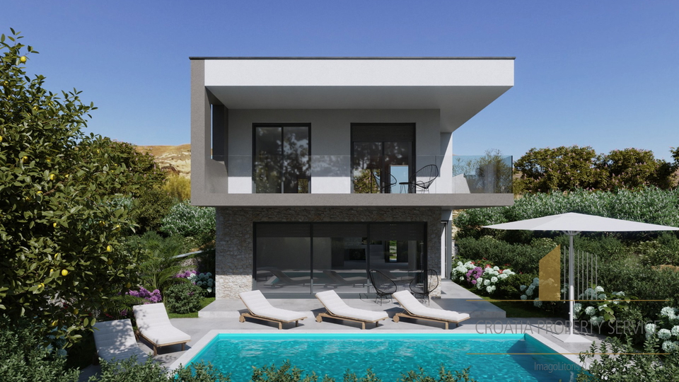 Neue moderne Villa mit Pool in erster Reihe am Meer auf der Insel Murter!