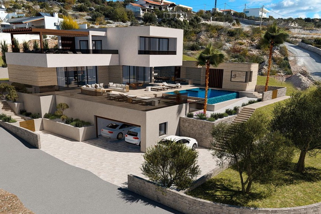 Luxury villa with panoramic sea view and swimming pool in Sevid, near Trogir