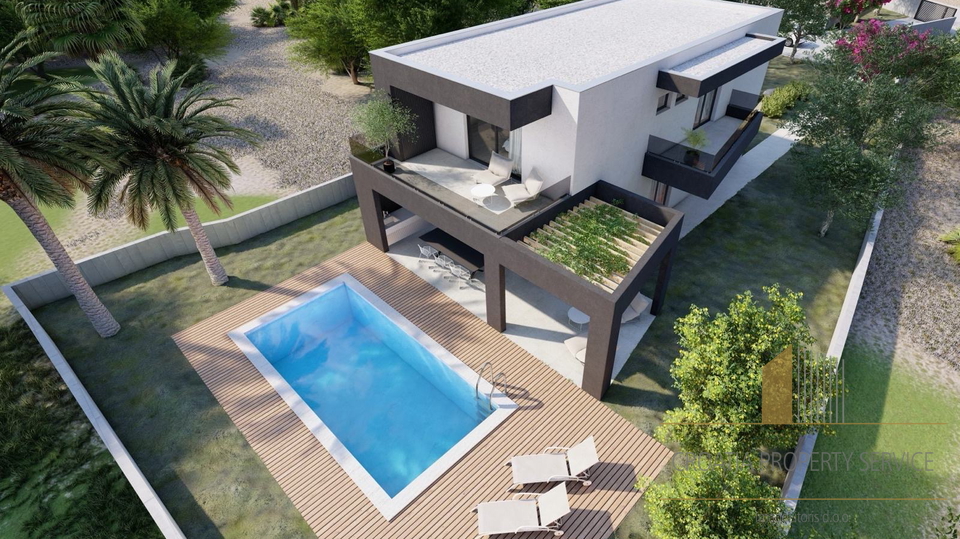 Building land 40 meters from the sea with a project for a luxury villa near Trogir!