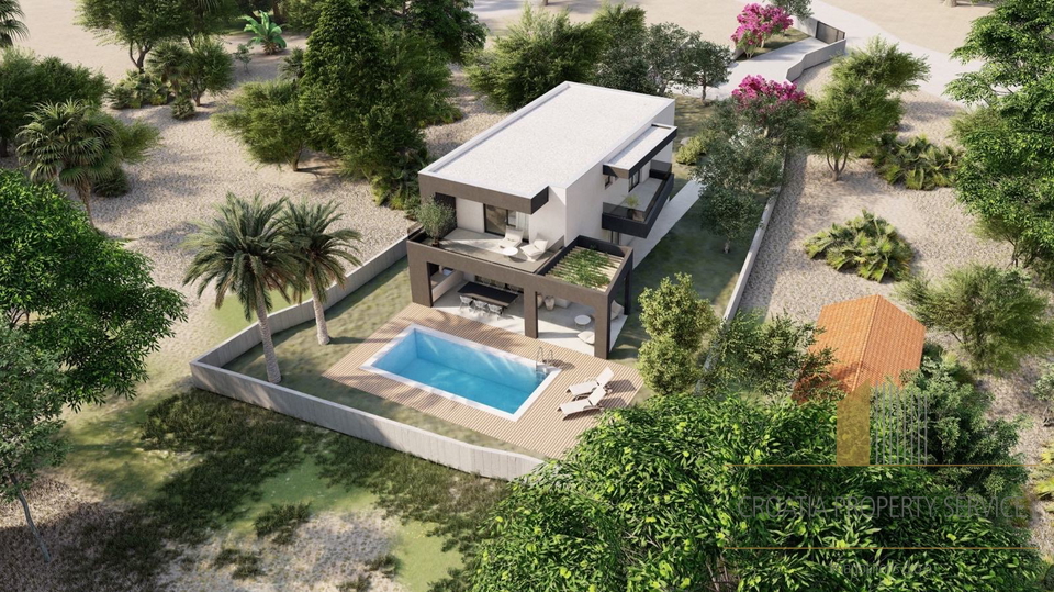 Building land 40 meters from the sea with a project for a luxury villa near Trogir!
