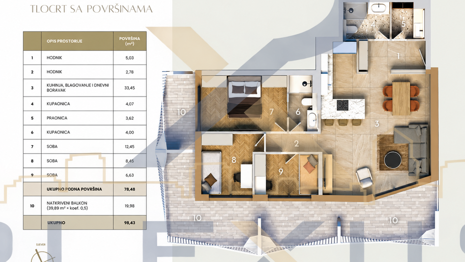 DUILOVO &ndash; NOVOGRADNJA - TROSOBAN STAN 78&comma;48m2 &lpar;1&period;kat&rpar;
