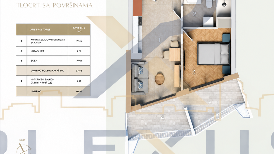 DUILOVO &ndash; NOVOGRADNJA - JEDNOSOBNI STAN 33&comma;37m2 &lpar;1&period;kat&rpar;