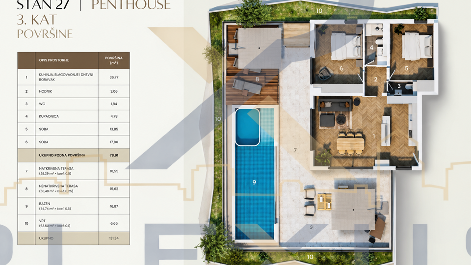 DUILOVO - NOVOGRADNJA - STAN DVOSOBNI 78M2 &lpar;PENTHOUSE 3&period;KAT&rpar;