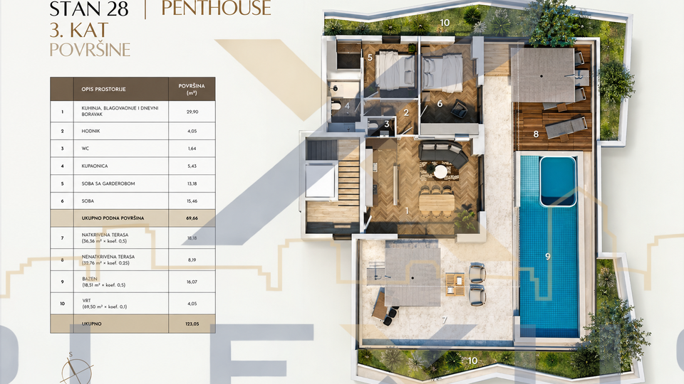 DUILOVO - NOVOGRADNJA - STAN DVOSOBNI 70m2 &lpar;PENTHOUSE 3&period;KAT&rpar;