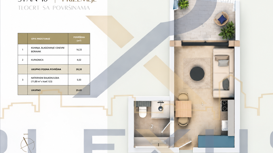 DUILOVO &ndash; NOVOGRADNJA - GARSONJERA 18&period;55m2 &lpar;prizemlje&rpar;