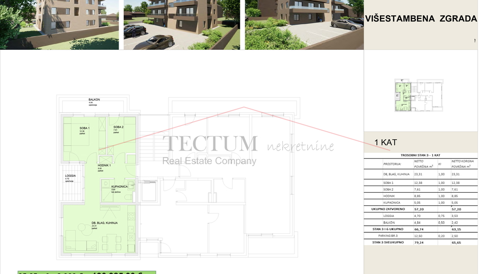 Sesvetski Kraljevec, 3-sobni stan sa PM 65,65m2!