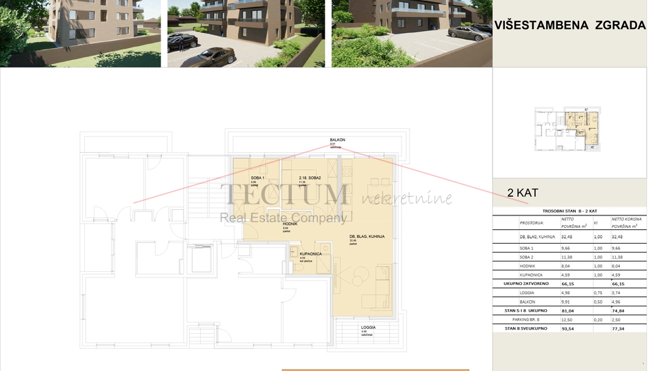 Sesvetski Kraljevec, 3-sobni stan sa PM 77,34m2!