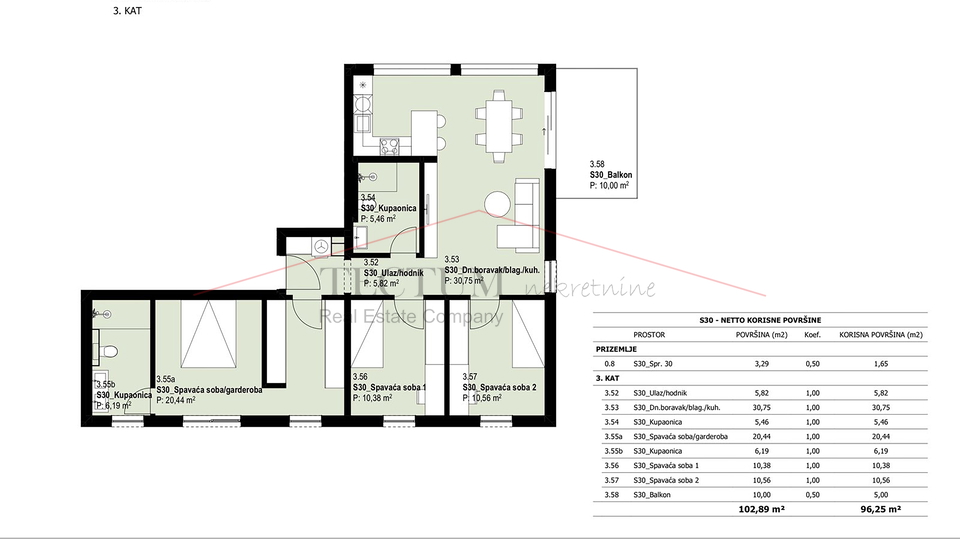 &Ccaron;etverosoban stan 96&comma;25m2&comma; tre&cacute;i kat&comma; 2990 EUR&sol;m2