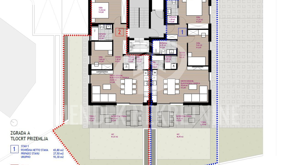 3-Zimmer-Wohnung 96,40 m2, Erdgeschoss, Diklo, Zadar, zu verkaufen