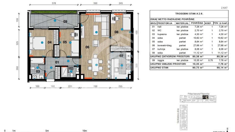 Apartment, 88 m2, For Sale, Črnomerec