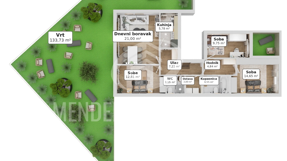 JARUNSKI VRTOVI &ndash; &ccaron;etverosoban stan 131 m&sup2; s vrtom od 134 m&sup2; uz jezero Jarun&comma; prizemlje&comma; novogradnja&comma; parking uklju&ccaron;en