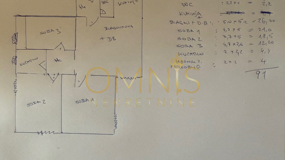 RIJEKA – GORNJA VEŽICA, three-room apartment with living room, 91 m²