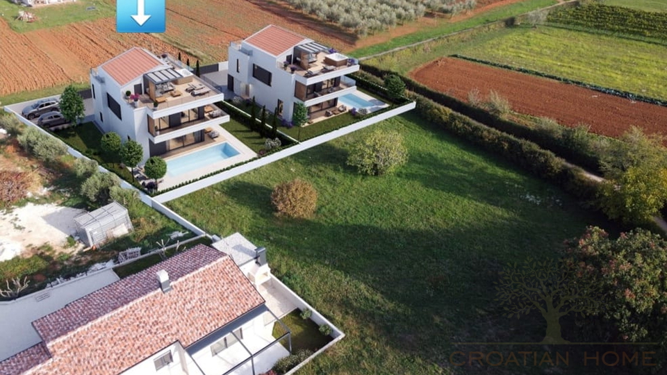 Villa mit beheiztem Pool in bester Lage nur 4000m zum Meer in ruhiger Siedlung bei Porec mit Meerblick