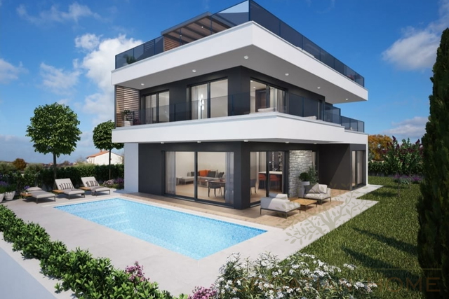 Villa mit beheiztem Pool in bester Lage nur 4000m zum Meer in ruhiger Siedlung bei Porec mit Meerblick