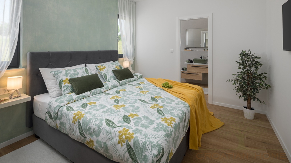 Neubau Bungalow mit beheiztem Pool&comma; Wellnessraum&sol;Fittnessraum&comma; bioklimatische Pergola und Fussbodenheizung&comma; K&uuml;che im Preis inbgrf&comma;