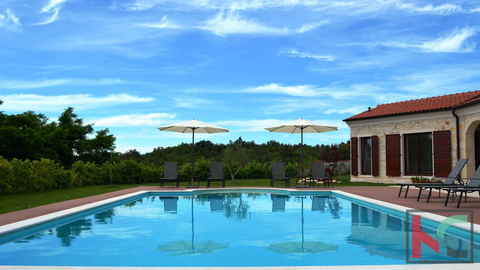 Istria, Tinjan, luxurious stone villa with swimming pool on landscaped garden, view of nature #sale